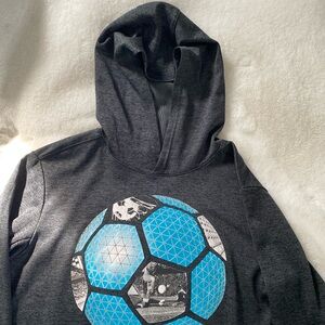 Gray Hoodie with Blue Soccer Ball Design